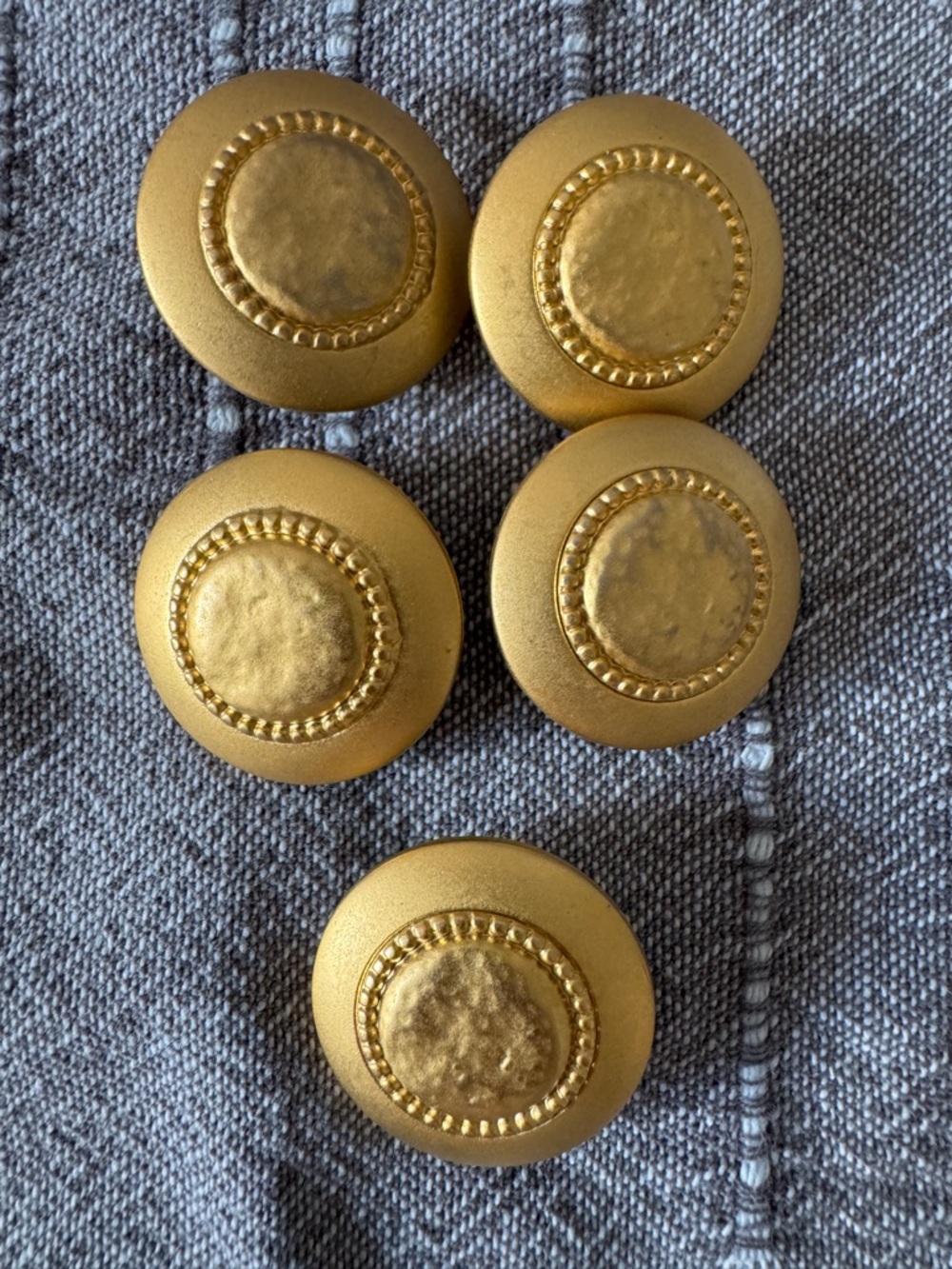 Vintage Set of 5 Gold Tone Decorative Round Metal Buttons